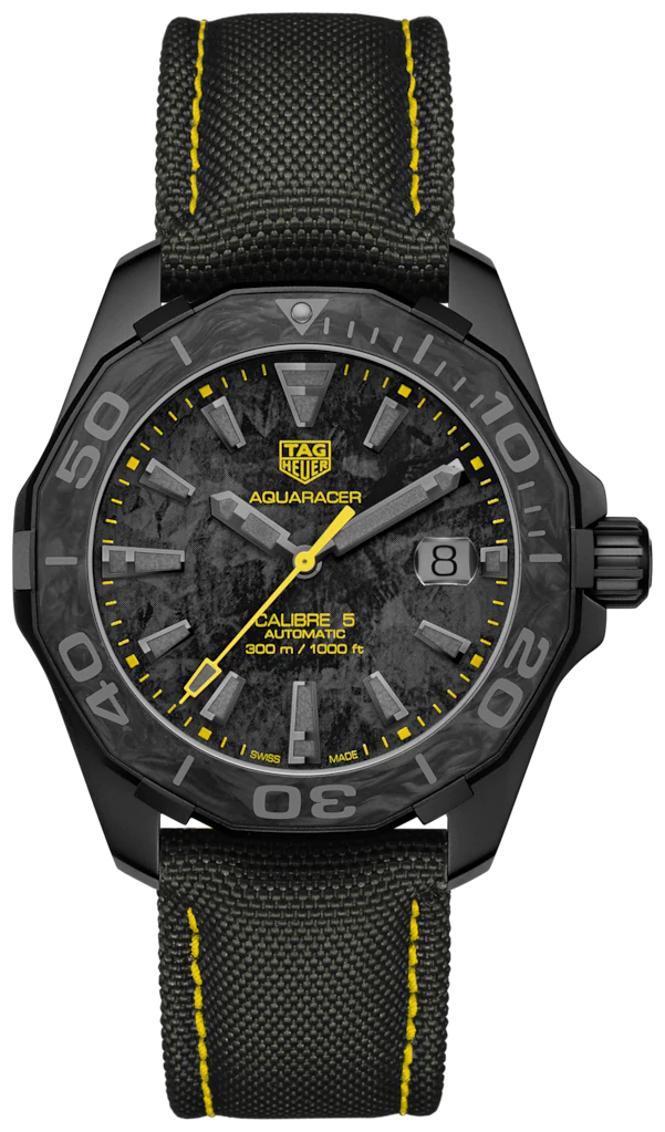  Shop Authentic Tag Heuer Aquaracer Calibre 5 Black NATO Strap Carbon Dial Watch for Men - WBD218B.FC6446 - Luxxuri