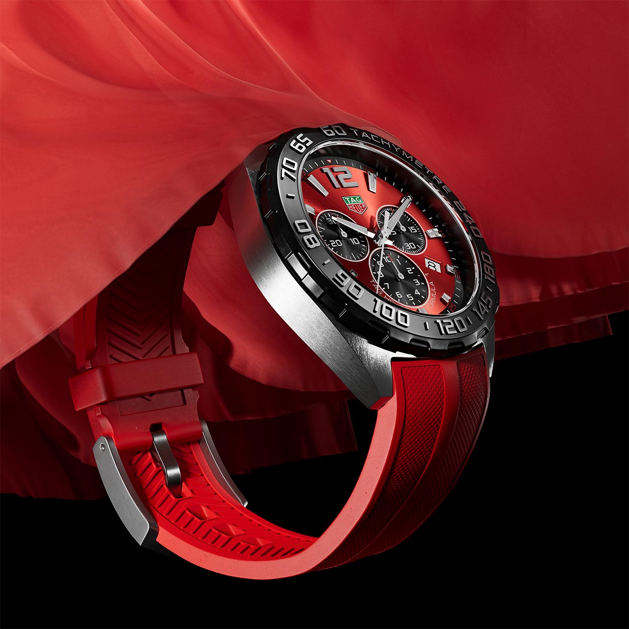Tag Heuer Formula 1 Chronograph Red Dial Red Rubber Strap Watch for Men - CAZ101AN.FT8055