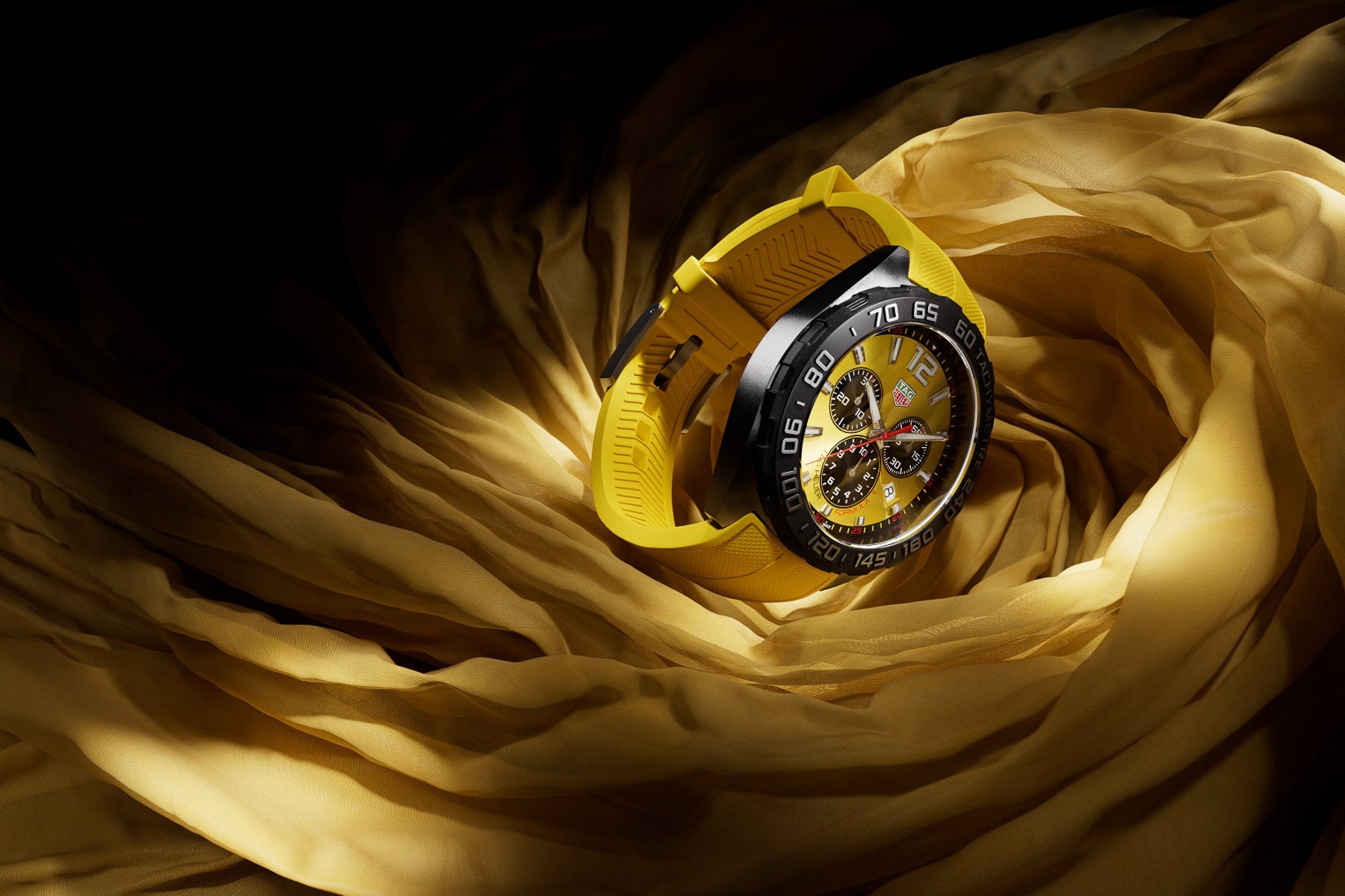 Tag Heuer Formula 1 Chronograph Yellow Dial Yellow Rubber Strap Watch for Men - CAZ101AM.FT8054