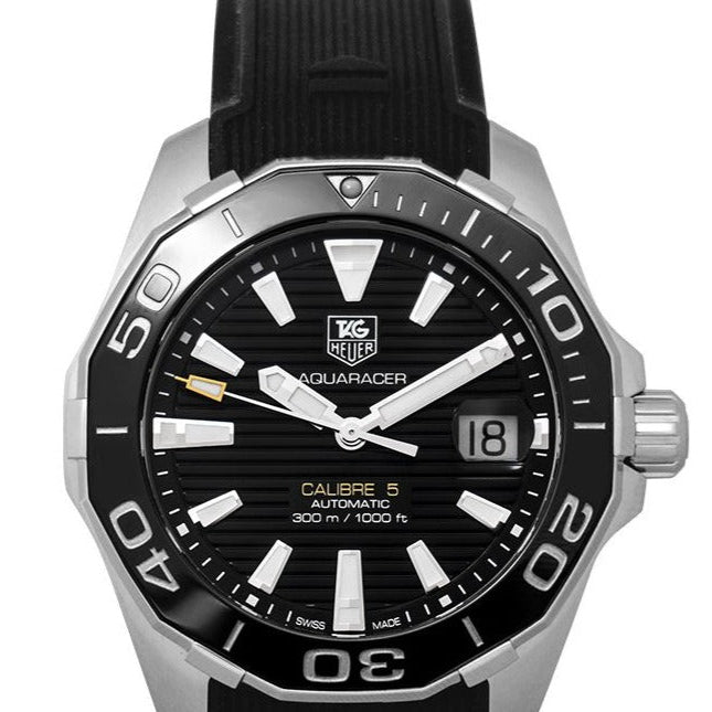 Tag Heuer Aquaracer Calibre 5 Automatic Black Dial Black Rubber Strap Watch for Men -  WAY211A.FT6151