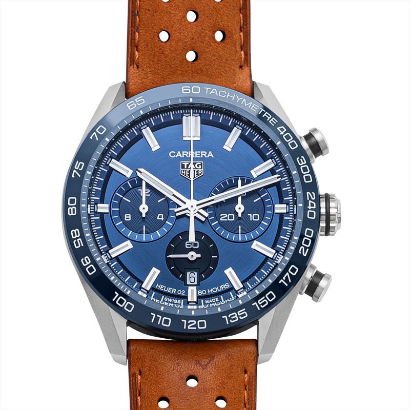 Tag Heuer Carrera Automatic Chronograph Blue Dial Brown Leather Strap Watch for Men - CBN2A1A.FC6537