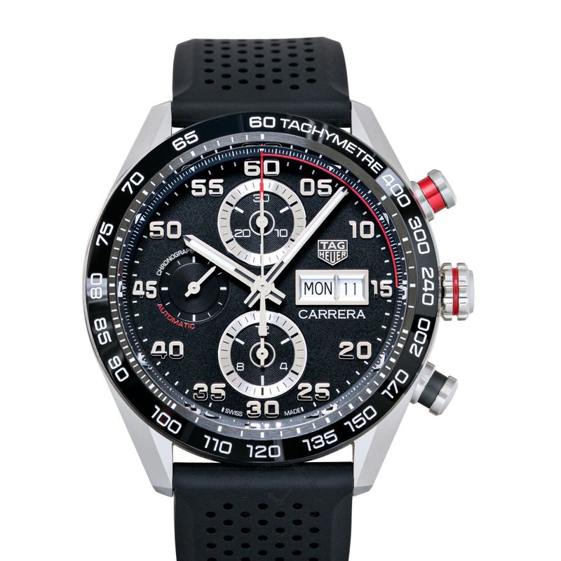  Shop Authentic Tag Heuer Carrera Chronograph Black Dial Black Rubber Strap Watch for Men - CBN2A1AA.FT6228 - Luxxuri