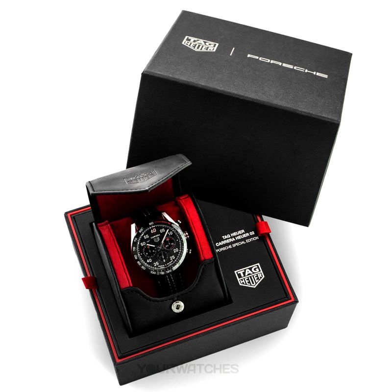 Tag Heuer Carrera Porsche Chronograph Special Edition Black Dial Black Leather Strap Watch for Men - CBN2A1F.FC6492