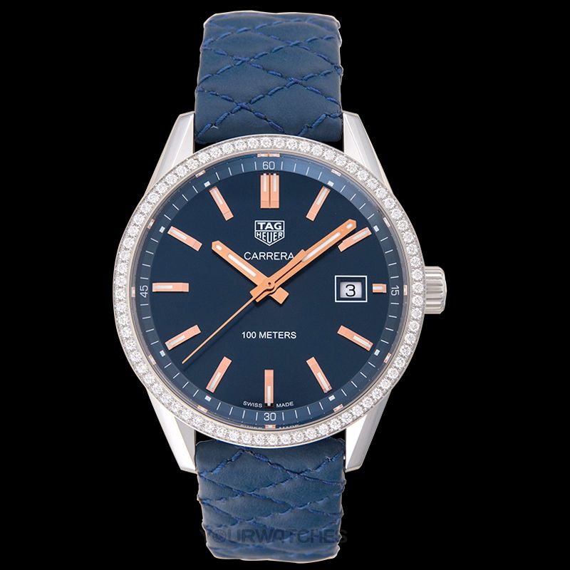  Shop Authentic Tag Heuer Carrera Quartz Diamonds Blue Dial Blue Leather Strap Watch for Women - WAR1114.FC6391 - Luxxuri