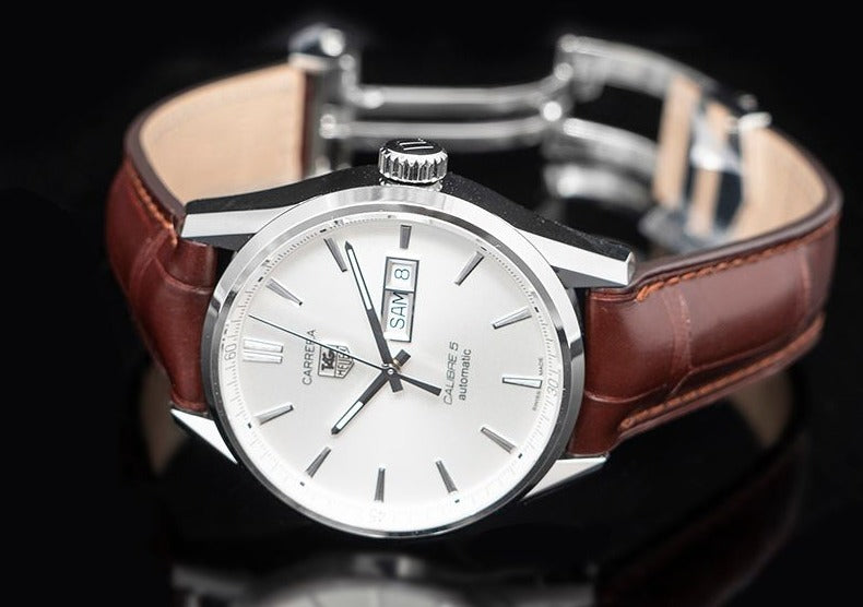  Shop Authentic Tag Heuer Carrera Calibre 5 Automatic White Dial Brown Leather Strap Watch for Men - WAR201B.FC6291 - Luxxuri