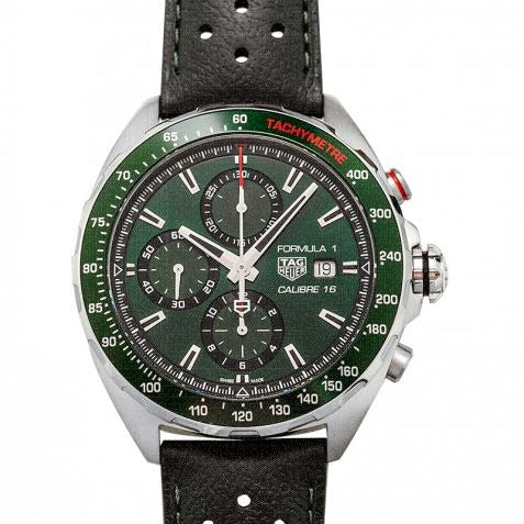  Shop Authentic Tag Heuer Formula 1 Calibre 16 Automatic Chronograph Green Dial Black Leather Strap Watch for Men - CAZ2016.FC6473 - Luxxuri