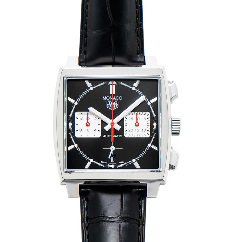 Tag Heuer Monaco Automatic Chronograph Black Dial Black Leather Strap Watch for Men - CBL2113.FC6177