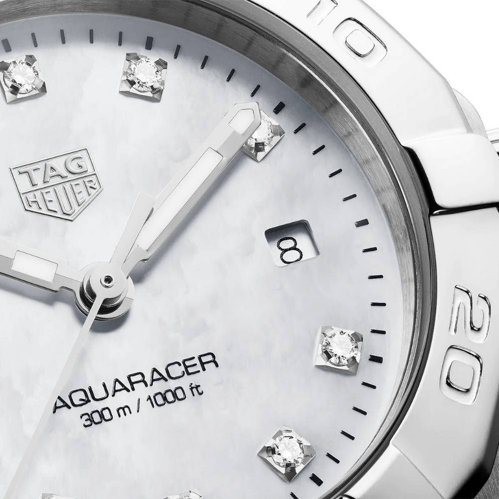  Shop Authentic Tag Heuer Aquaracer Diamonds Mother of Pearl Dial Silver Steel Strap Watch for Women - WBD1414.BA0741 - Luxxuri