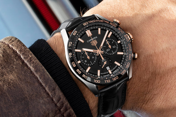 Shop Authentic Tag Heuer Carrera Chronograph Black Dial Black Leather Strap Watch for Men - CBN2A5A.FC6481 - Luxxuri