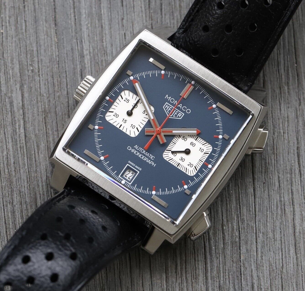  Shop Authentic Tag Heuer Monaco Automatic Chronograph Blue Dial Black Leather Strap Watch for Men - CAW211P.FC6356 - Luxxuri