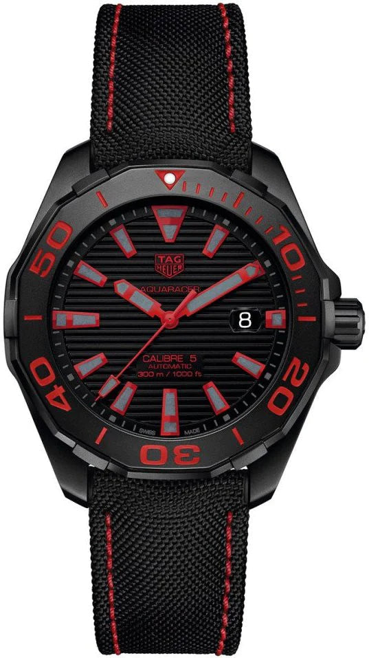  Shop Authentic Tag Heuer Aquaracer Caliber 5 Black Dial Black Nylon Strap Watch for Men - WAY208A.FC6381 - Luxxuri