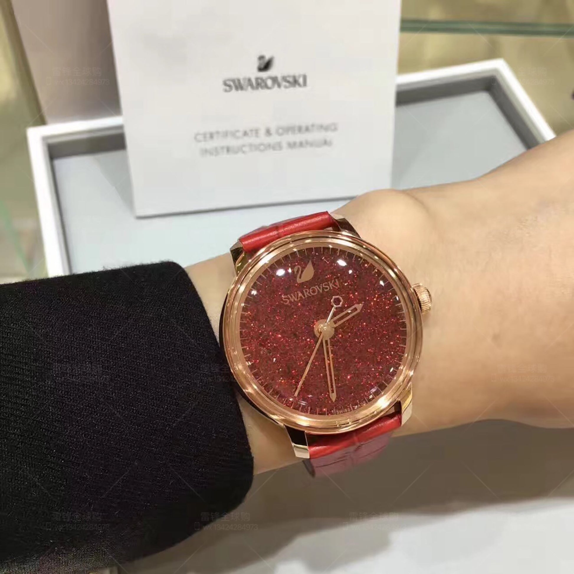  Shop Authentic Swarovski Crystalline Hours Red Crystal Dial Red Leather Strap Watch for Women - 5295380 - Luxxuri
