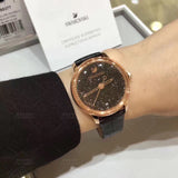  Shop Authentic Swarovski Crystalline Hours Black Dial Black Leather Strap Watch for Women - 5295377 - Luxxuri