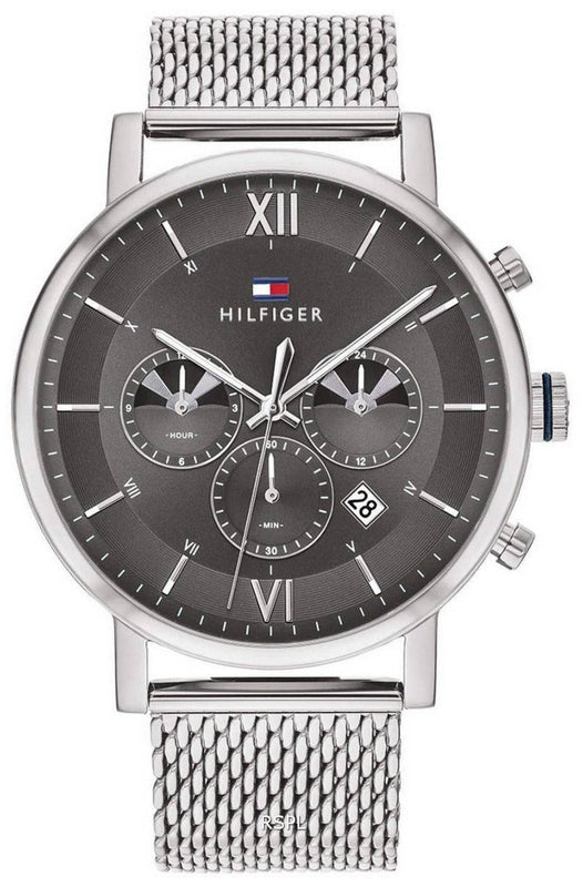  Shop Authentic Tommy Hilfiger Evan Grey Dial Silver Mesh Bracelet Watch for Men - 1710396 - Luxxuri