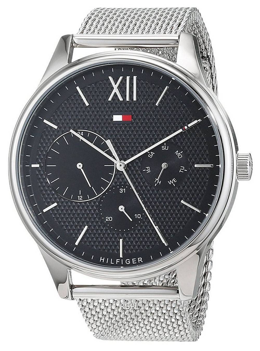 Tommy Hilfiger Damon Quartz Chronograph Black Dial Silver Mesh Bracelet Watch for Men - 1791415