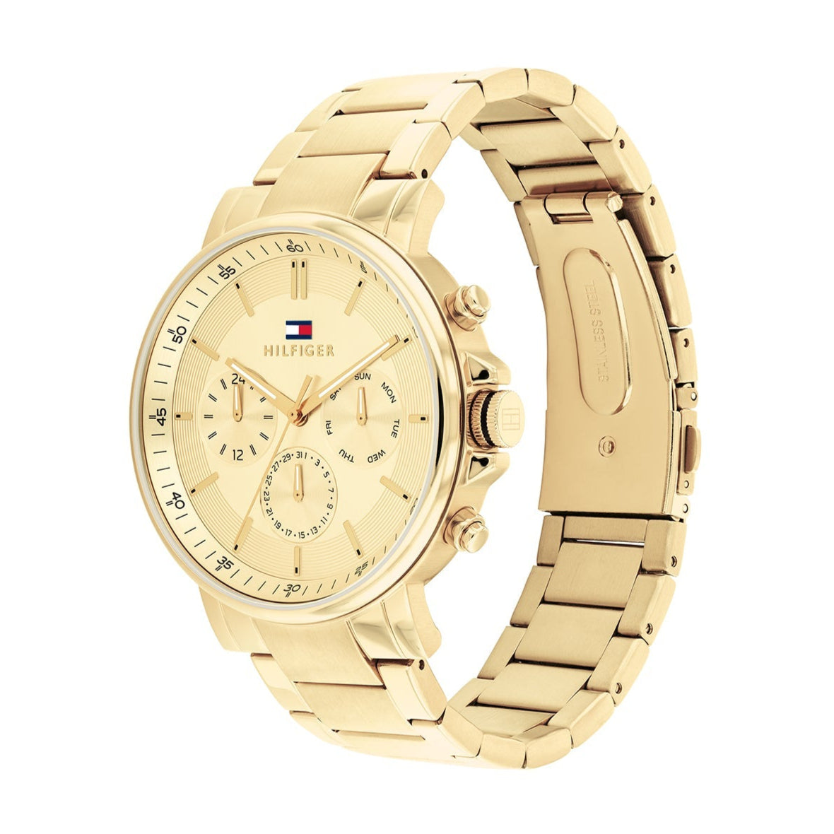 Tommy Hilfiger Tyson Chronograph Gold Dial Gold Steel Strap Watch For Men - 1710611