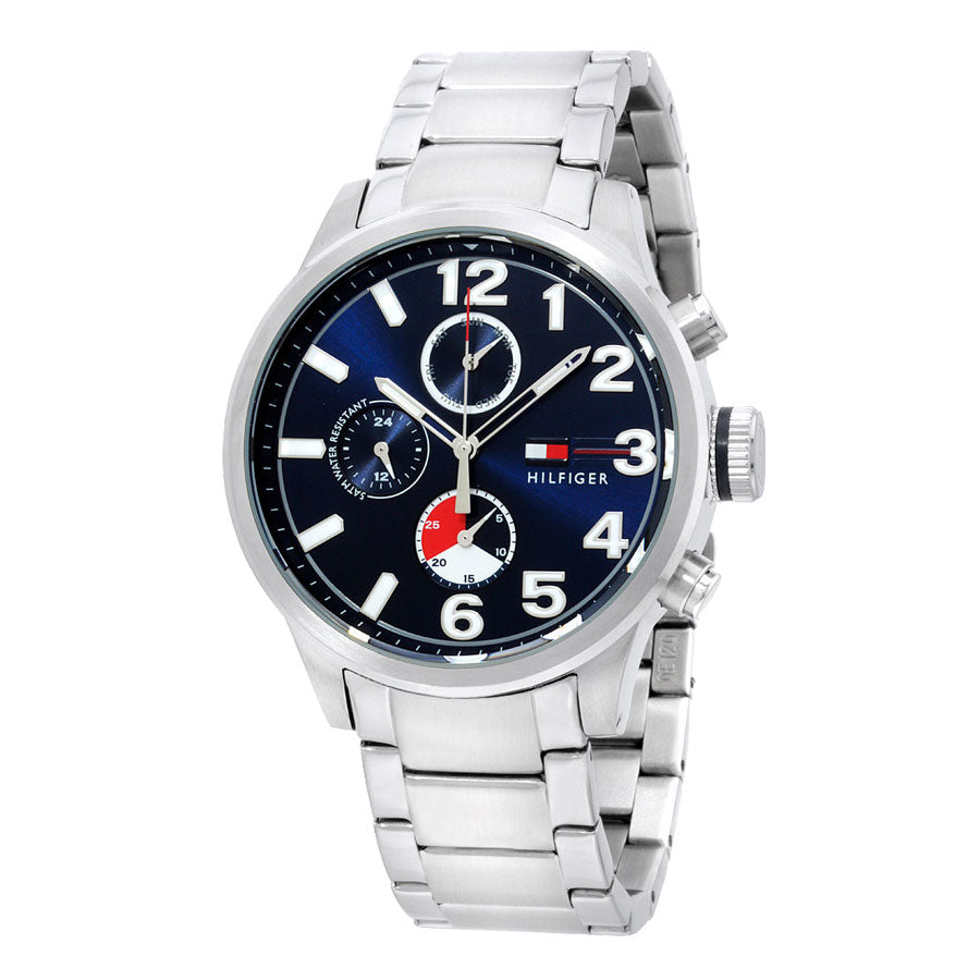  Shop Authentic Tommy Hilfiger Jackson Chronograph Blue Dial Silver Steel Strap Watch for Men - 1791242 - Luxxuri
