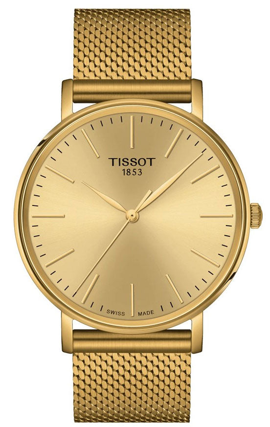 Tissot Everytime Gent Gold Dial Gold Mesh Bracelet Watch for Men - T143.410.33.021.00