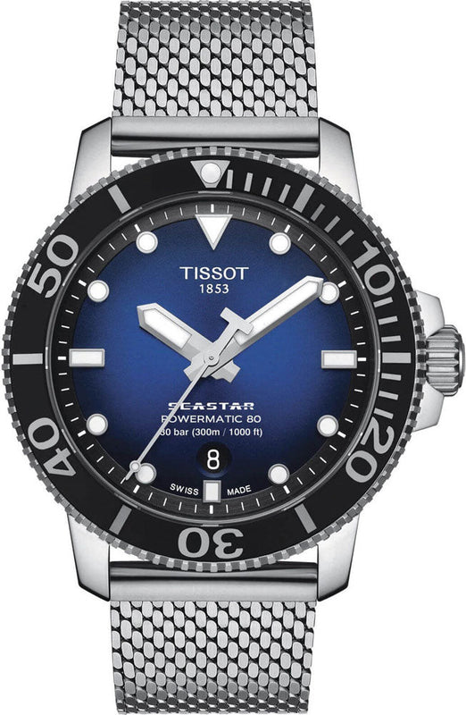  Shop Authentic Tissot Seastar 1000 Powermatic 80 Blue Dial SIlver Mesh Bracelet Watch For Men - T120.407.11.041.02 - Luxxuri