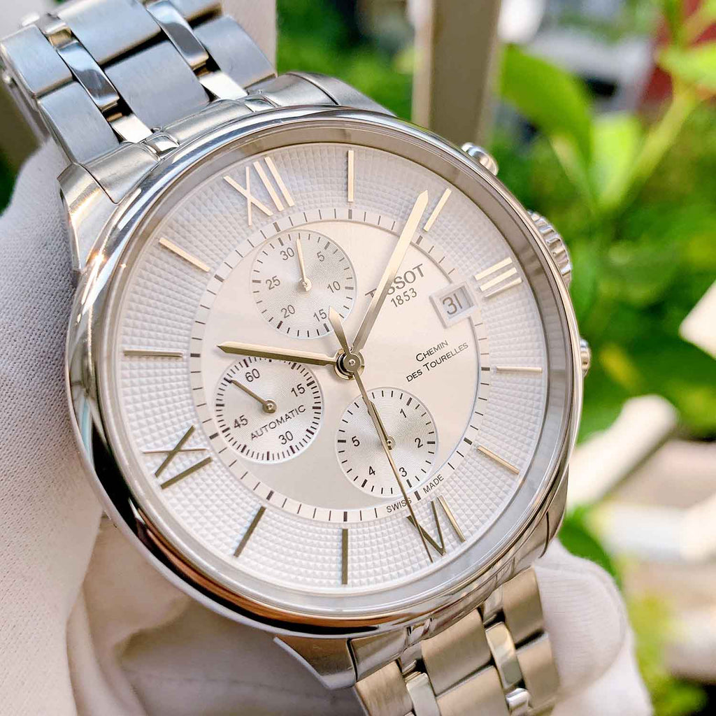  Shop Authentic Tissot Chemin des Tourelles Automatic Chronograph White Dial Silver Steel Strap Watch for Men - T099.427.11.038.00 - Luxxuri