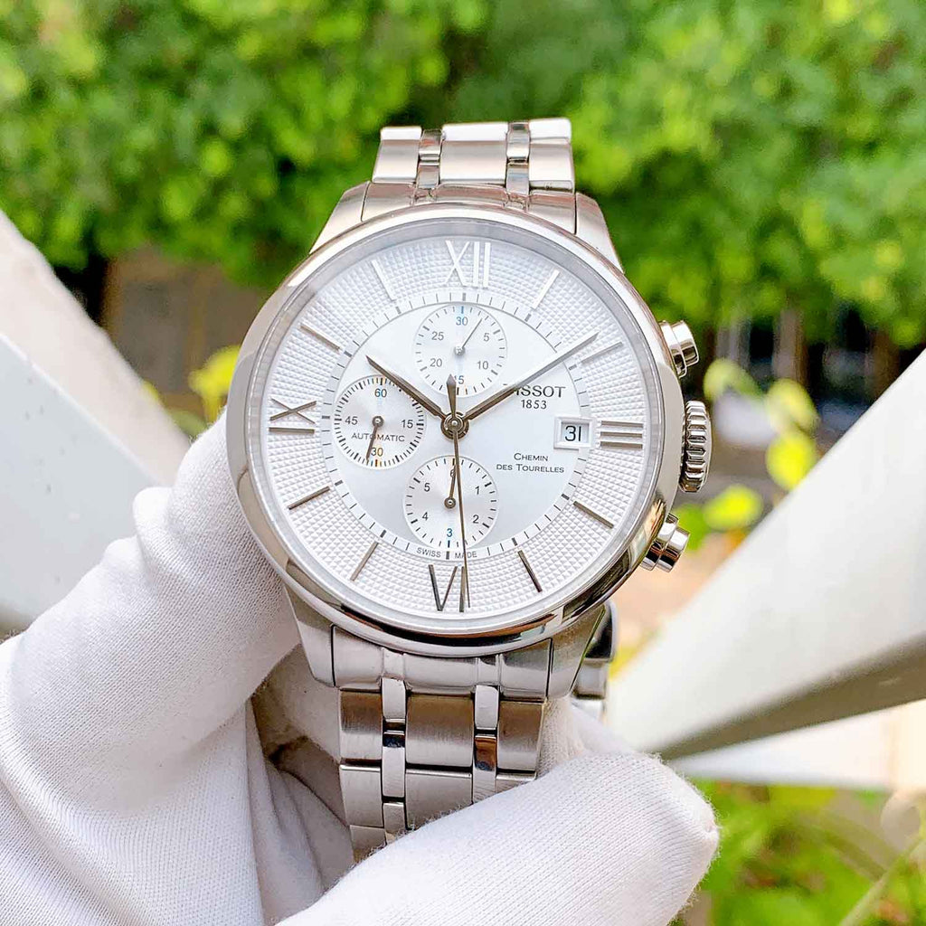  Shop Authentic Tissot Chemin des Tourelles Automatic Chronograph White Dial Silver Steel Strap Watch for Men - T099.427.11.038.00 - Luxxuri