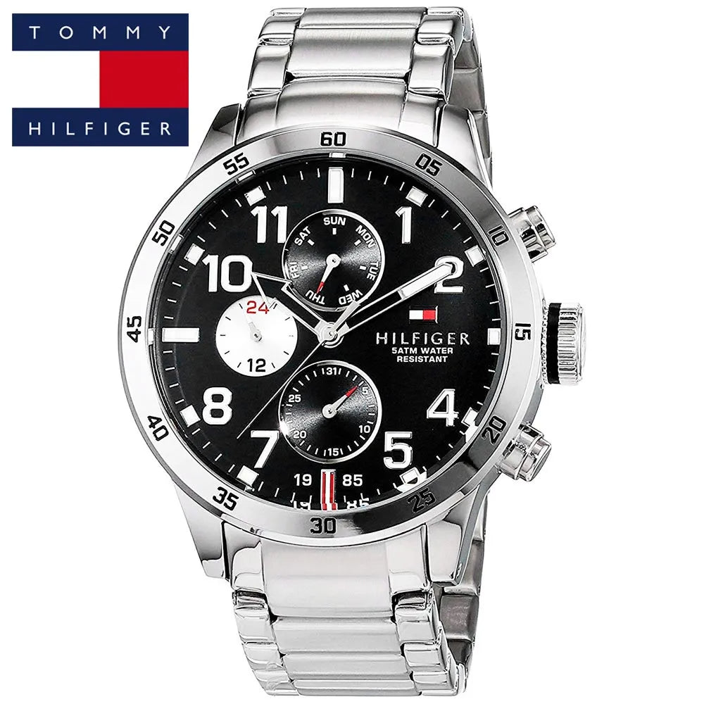  Shop Authentic Tommy Hilfiger Cool Sport Multifunction Black Dial Silver Steel Strap Watch for Men - 1791141 - Luxxuri