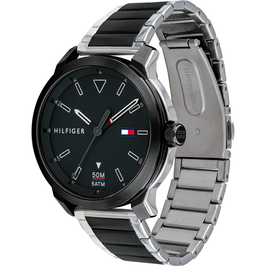  Shop Authentic Tommy Hilfiger Sneaker Quartz Black Dial Two Tone Steel Strap Watch for Men - 1791619 - Luxxuri