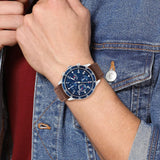  Shop Authentic Tommy Hilfiger Jimmy Chronograph Quartz Blue Dial Brown Leather Strap Watch For Men - 1791946 - Luxxuri