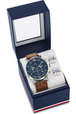  Shop Authentic Tommy Hilfiger Evan Chronograph Blue Dial Brown Leather Strap Watch for Men - 1710393 - Luxxuri