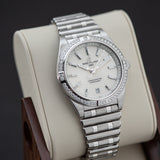  Shop Authentic Breitling Chronomat Automatic 36 Diamonds White Dial Silver Steel Strap Watch for Women - A10380591A1A1 - Luxxuri