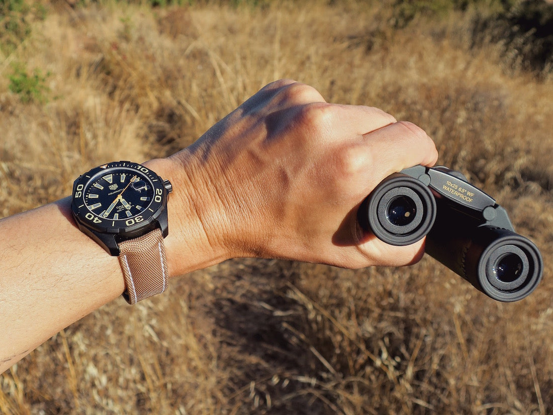 Tag Heuer Aquaracer 300 Calibre 5 Automatic Black Dial Brown Fabric Strap Watch for Men - WAY208C.FC6383