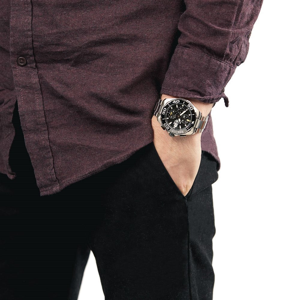  Shop Authentic Tag Heuer Aquaracer Calibre 16 Day-Date Black Dial Silver Steel Strap Watch for Men - CAY211A.BA0927 - Luxxuri