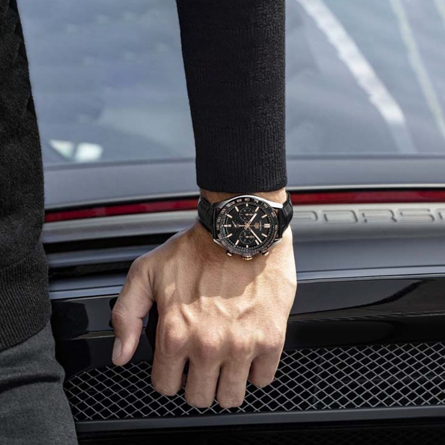 Tag Heuer Carrera Chronograph Black Dial Black Leather Strap Watch for Men - CBN2A5A.FC6481