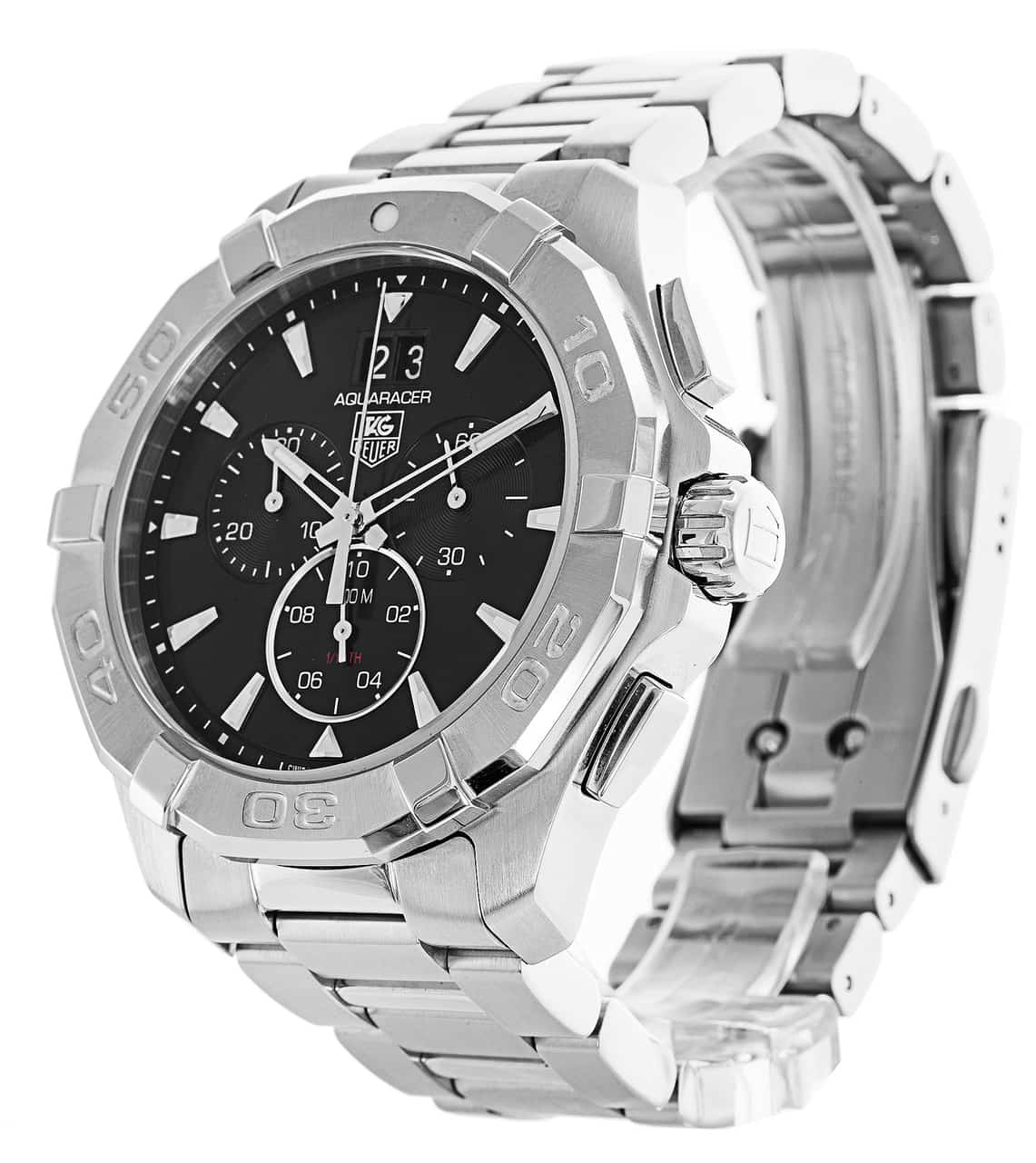  Shop Authentic Tag Heuer Aquaracer Chronograph Black Dial Silver Steel Strap Watch for Men - CAY1110.BA0927 - Luxxuri
