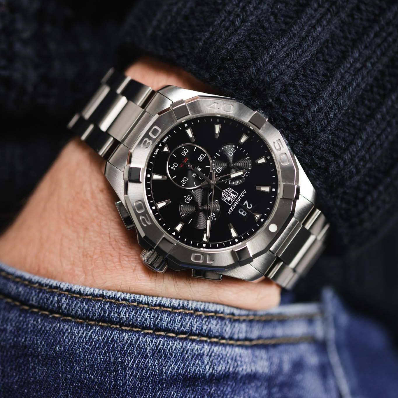  Shop Authentic Tag Heuer Aquaracer Chronograph Black Dial Silver Steel Strap Watch for Men - CAY1110.BA0927 - Luxxuri