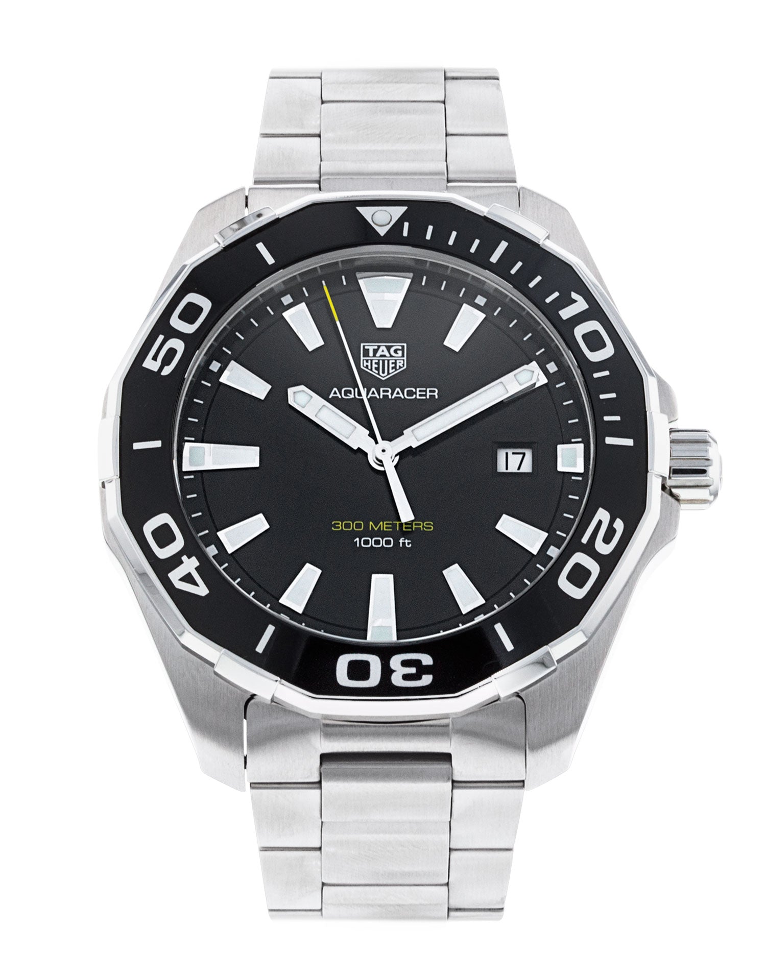 Tag Heuer Aquaracer Quartz Black Dial Silver Steel Strap Watch for Men - WAY101A.BA0746