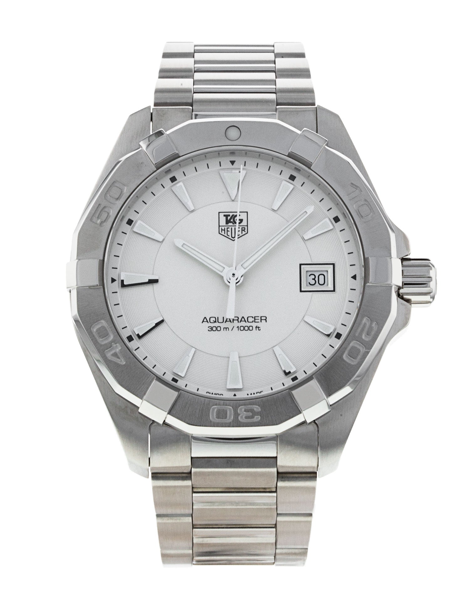 Tag Heuer Aquaracer Quartz White Dial Silver Steel Strap Watch for Men - WAY1111.BA0928