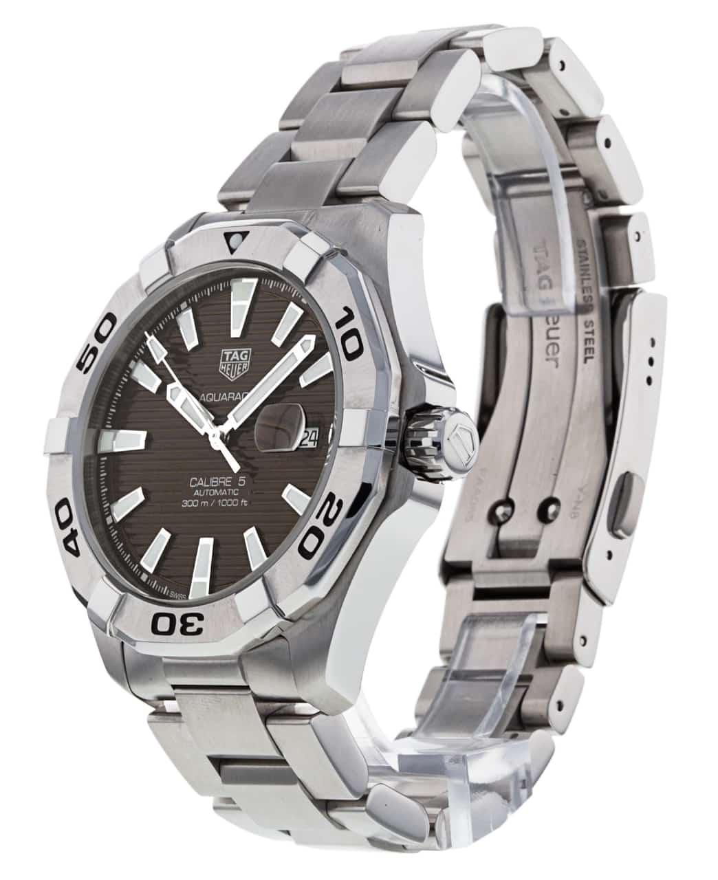 Tag Heuer Aquaracer Calibre 5 Automatic Sunray Brown Dial Silver Steel Strap Watch for Men - WAY2018.BA0927