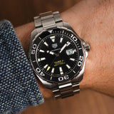  Shop Authentic Tag Heuer Aquaracer Black Dial Silver Steel Strap Strap Watch for Men - WAY201A.BA0927 - Luxxuri