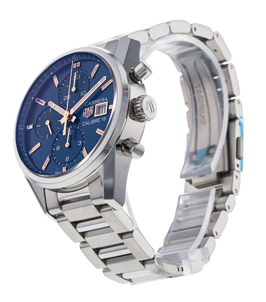  Shop Authentic Tag Heuer Carrera Automatic Chronograph Blue Dial Silver Steel Strap Watch for Men - CBK2115.BA0715 - Luxxuri