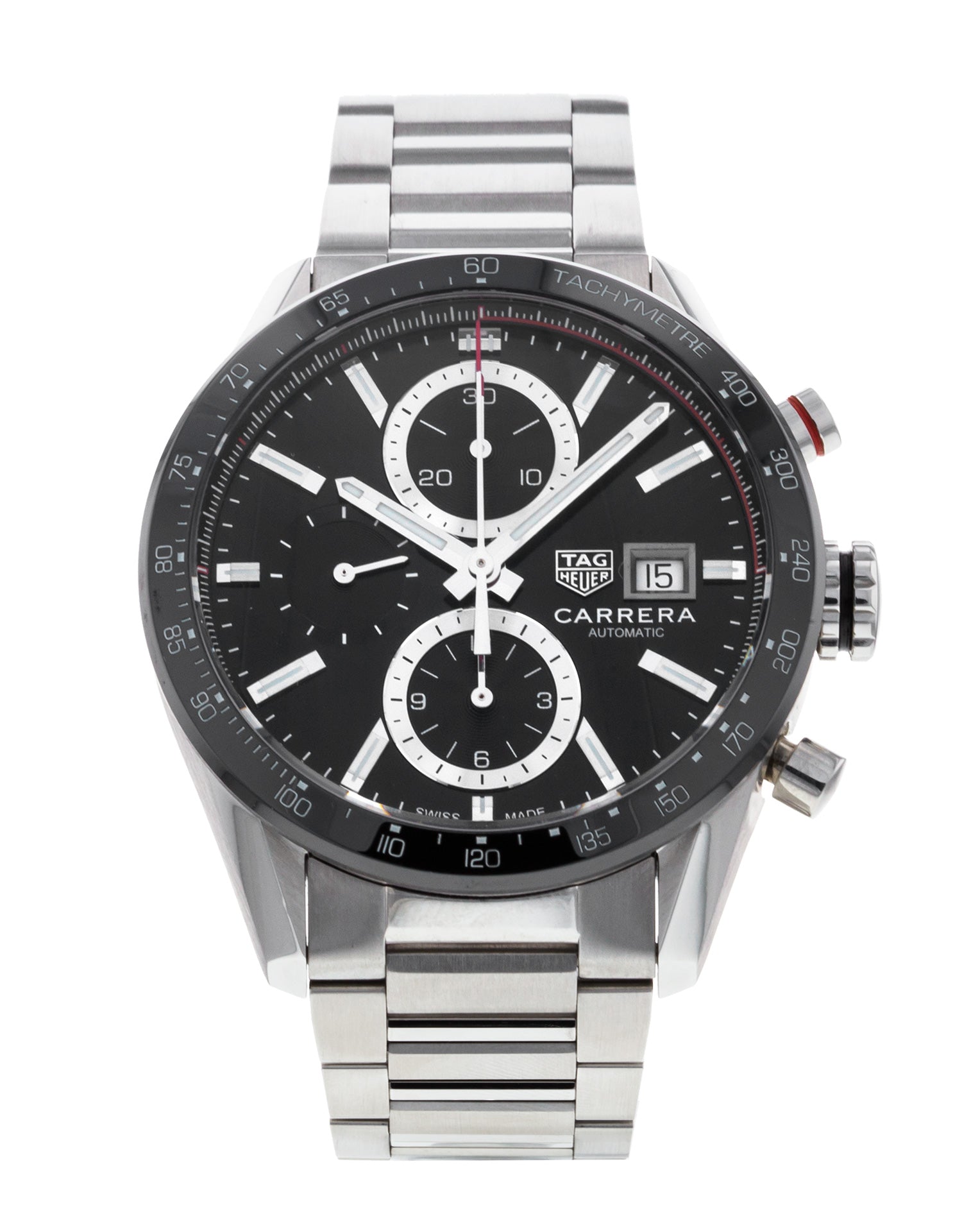  Shop Authentic Tag Heuer Carrera Automatic Chronograph Black Dial Silver Steel Strap Watch for Men - CBM2110.BA0651 - Luxxuri