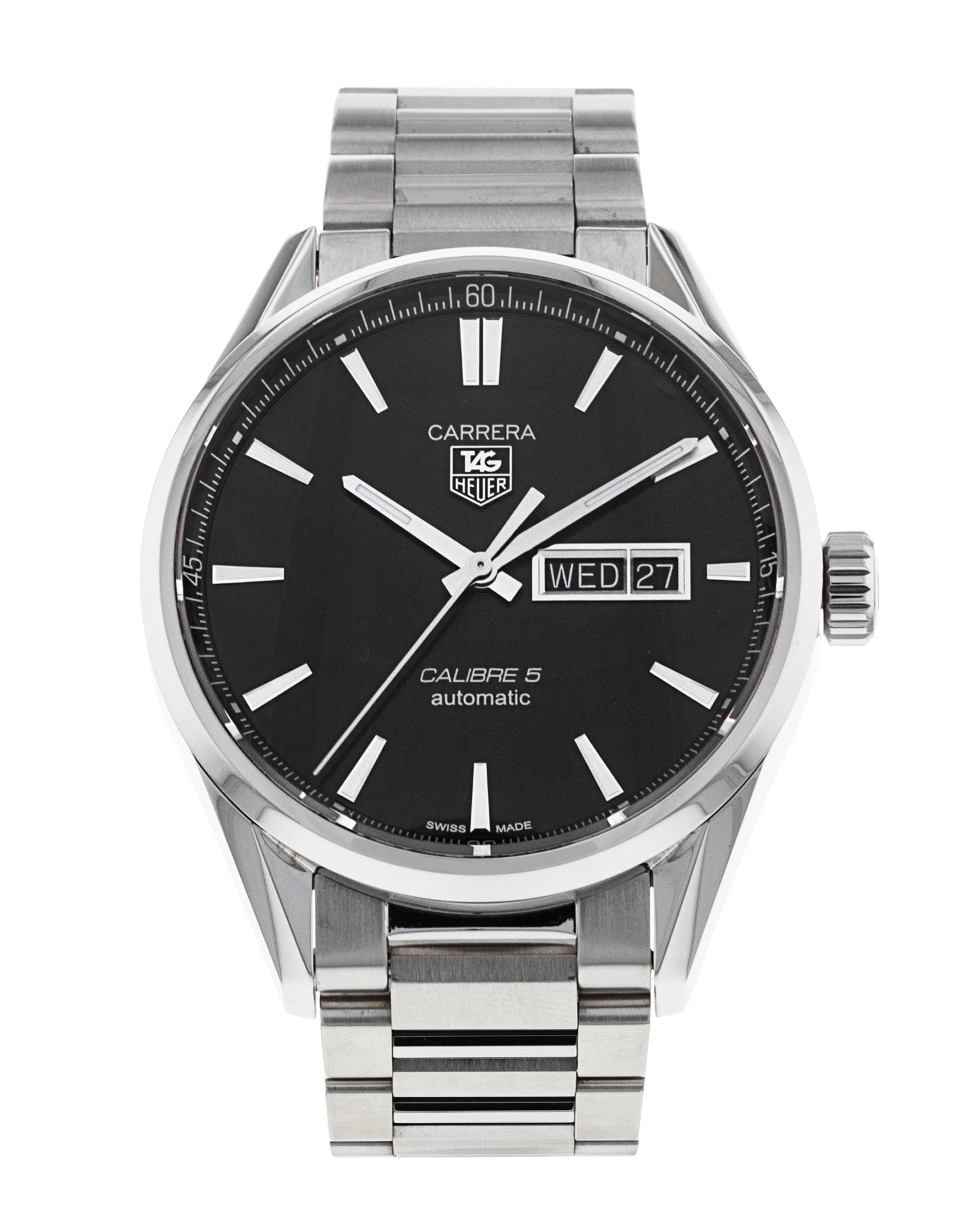  Shop Authentic Tag Heuer Carrera Calibre 5 Automatic Black Dial Silver Steel Strap Watch for Men - WAR201A.BA0723 - Luxxuri