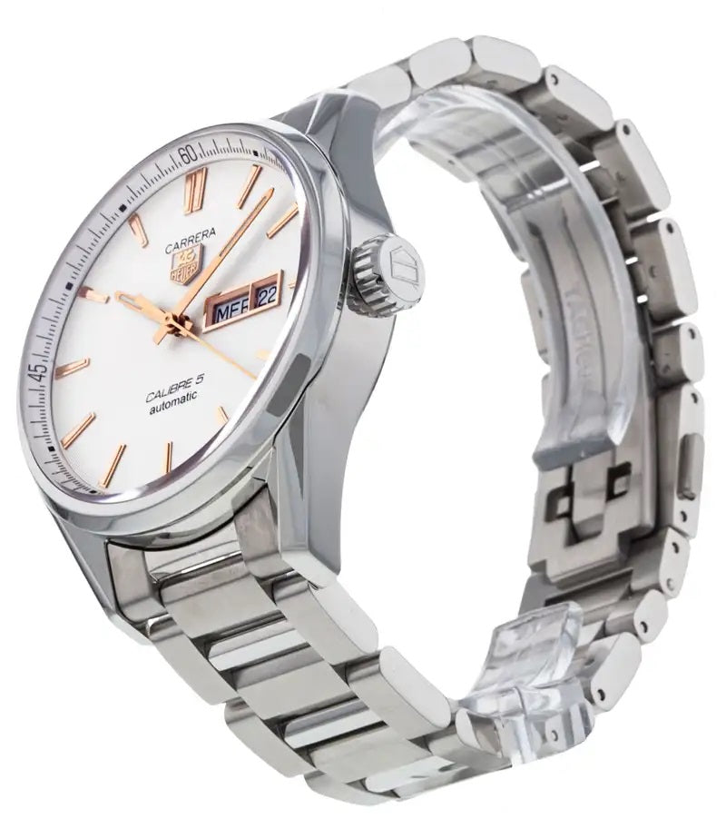  Shop Authentic Tag Heuer Carrera Calibre 5 White Dial Silver Steel Strap Watch for Men - WAR201D.BA0723 - Luxxuri