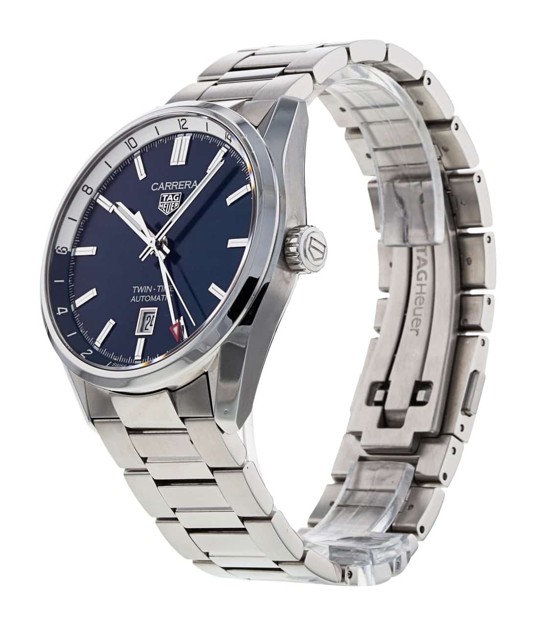  Shop Authentic Tag Heuer Carrera Twin Time Blue Dial Silver Steel Strap Watch for Men - WBN201A.BA0640 - Luxxuri
