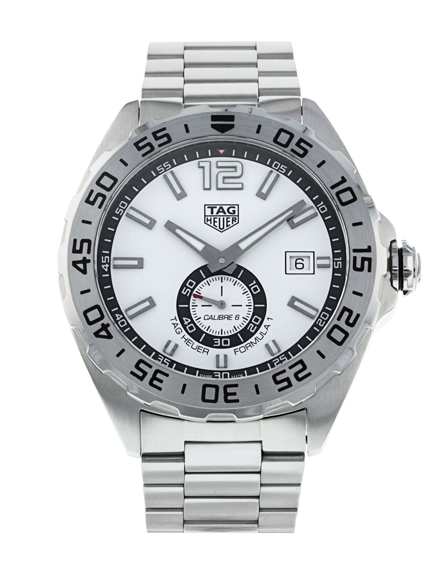 Tag Heuer Formula 1  Calibre 6 Automatic White Dial Silver Steel Strap Watch for Men - WAZ2013.BA0842