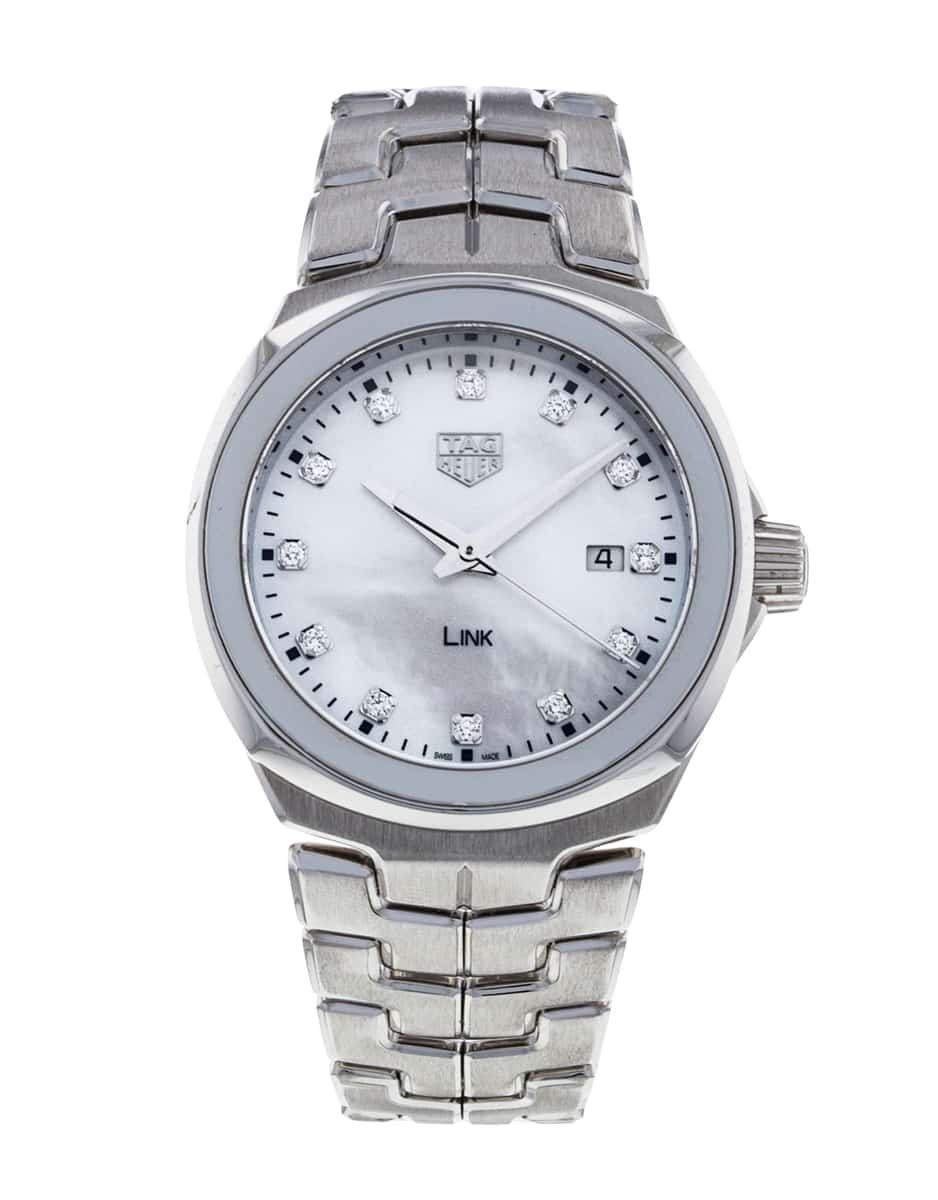  Shop Authentic Tag Heuer Link Quartz Diamonds Mother of Pearl Dial Silver Steel Strap Watch for Women - WBC1312.BA0600 - Luxxuri