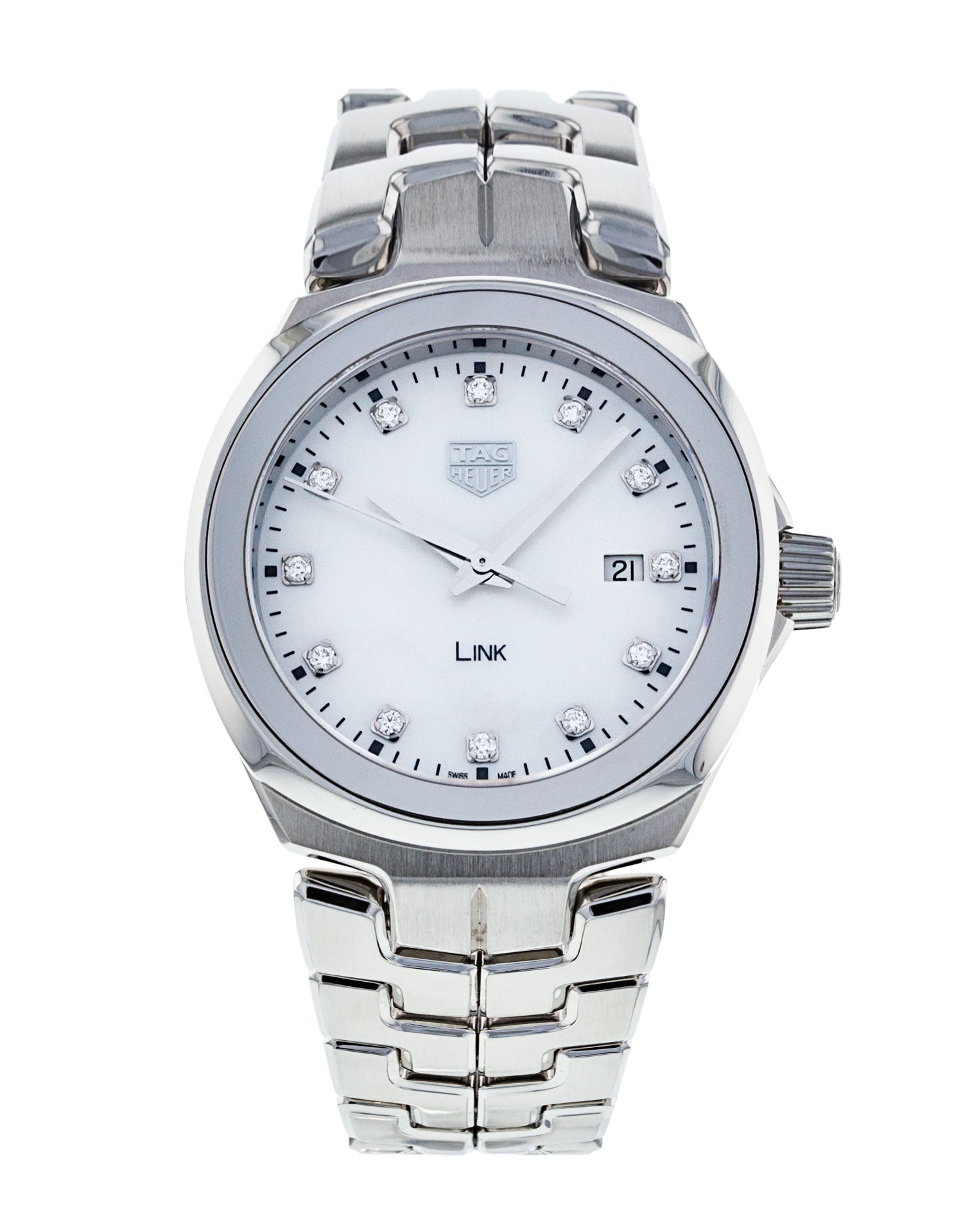  Shop Authentic Tag Heuer Link Quartz Diamonds Mother of Pearl Dial Silver Steel Strap Watch for Women - WBC1312.BA0600 - Luxxuri