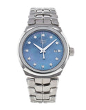  Shop Authentic Tag Heuer Link Quartz Diamonds Blue Mother of Pearl Dial Silver Steel Strap Watch for Women - WBC1313.BA0600 - Luxxuri