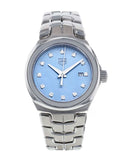  Shop Authentic Tag Heuer Link Quartz Diamonds Blue Mother of Pearl Dial Silver Steel Strap Watch for Women - WBC1313.BA0600 - Luxxuri