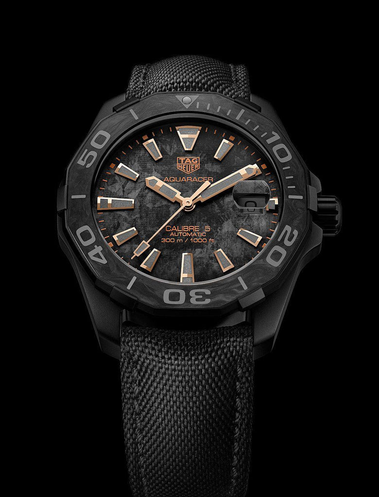  Shop Authentic Tag Heuer Aquaracer Calibre 5 Black NATO Strap Carbon Dial Watch for Men - WBD218A.FC6445 - Luxxuri
